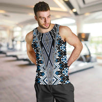 Blue Aotearoa Tukutuku and Poutama Motif Men Tank Top LT03 Blue - Polynesian Pride