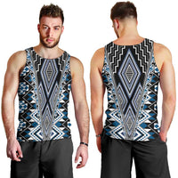 Blue Aotearoa Tukutuku and Poutama Motif Men Tank Top LT03 - Polynesian Pride