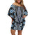 Blue Aotearoa Tukutuku and Poutama Motif Off Shoulder Short Dress