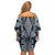 Blue Aotearoa Tukutuku and Poutama Motif Off Shoulder Short Dress