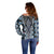 Blue Aotearoa Tukutuku and Poutama Motif Off Shoulder Sweater