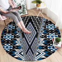 Blue Aotearoa Tukutuku and Poutama Motif Round Carpet