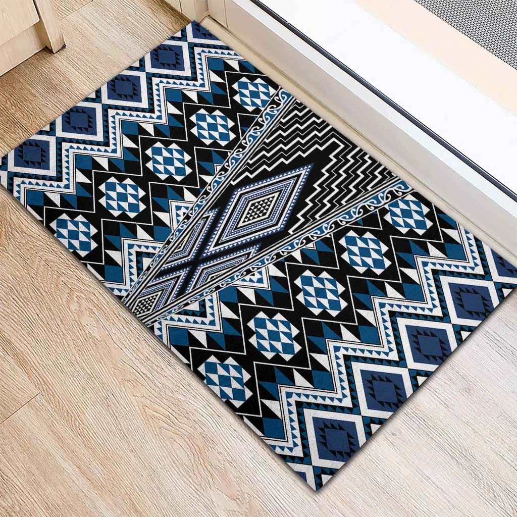 Blue Aotearoa Tukutuku and Poutama Motif Rubber Doormat LT03 - Polynesian Pride