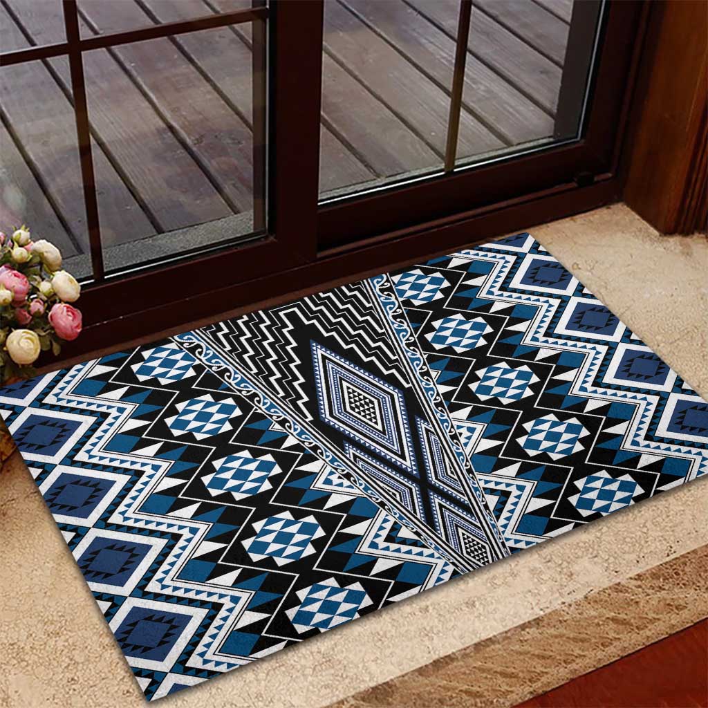 Blue Aotearoa Tukutuku and Poutama Motif Rubber Doormat LT03 - Polynesian Pride