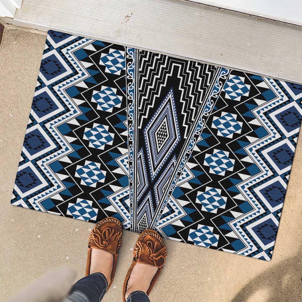 Blue Aotearoa Tukutuku and Poutama Motif Rubber Doormat LT03 - Polynesian Pride