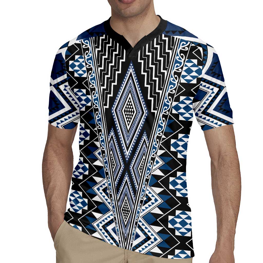 Blue Aotearoa Tukutuku and Poutama Motif Rugby Jersey