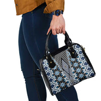 Blue Aotearoa Tukutuku and Poutama Motif Shoulder Handbag