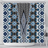 Blue Aotearoa Tukutuku and Poutama Motif Shower Curtain
