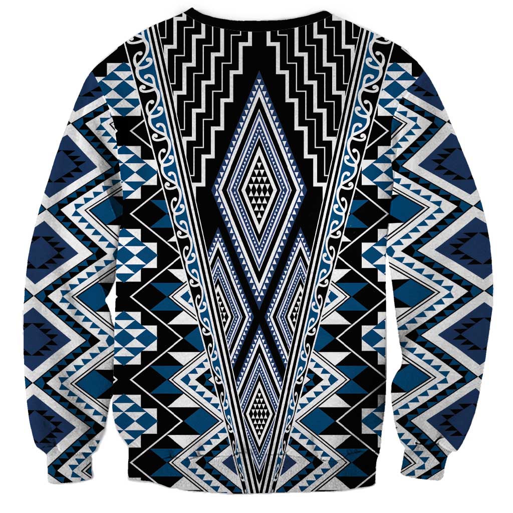 Blue Aotearoa Tukutuku and Poutama Motif Sweatshirt LT03 - Polynesian Pride