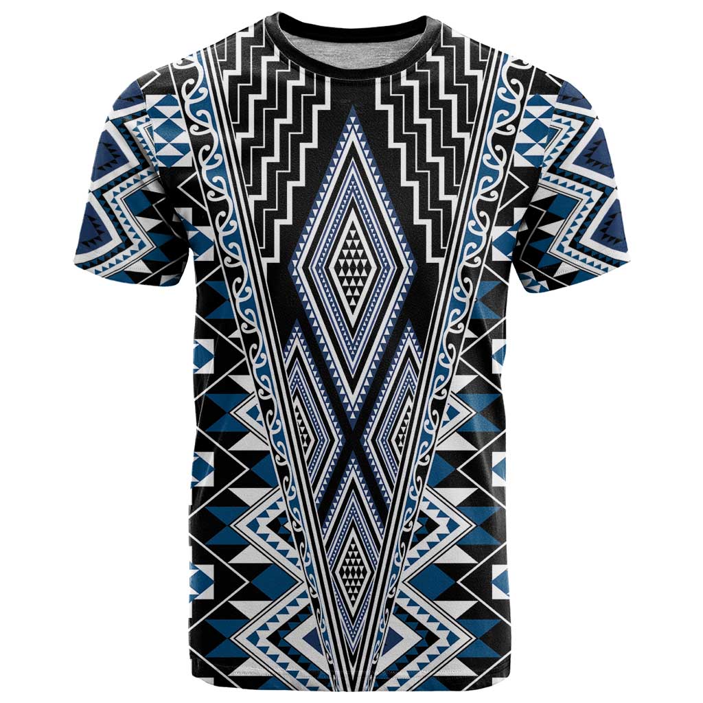 Blue Aotearoa Tukutuku and Poutama Motif T Shirt