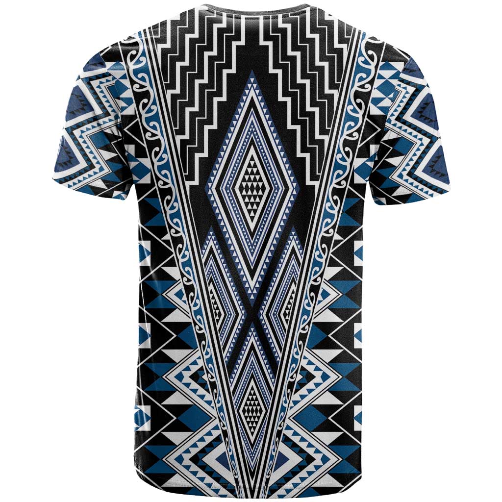 Blue Aotearoa Tukutuku and Poutama Motif T Shirt