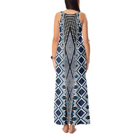 Blue Aotearoa Tukutuku and Poutama Motif Tank Maxi Dress LT03 - Polynesian Pride
