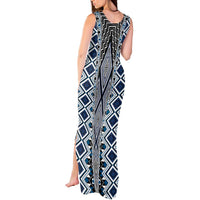 Blue Aotearoa Tukutuku and Poutama Motif Tank Maxi Dress LT03 - Polynesian Pride