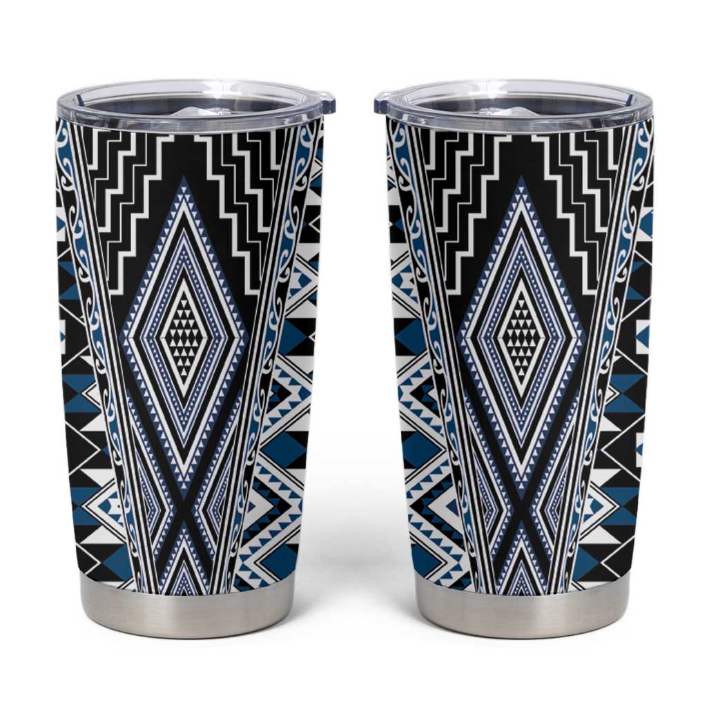 Blue Aotearoa Tukutuku and Poutama Motif Tumbler Cup LT03 Blue - Polynesian Pride