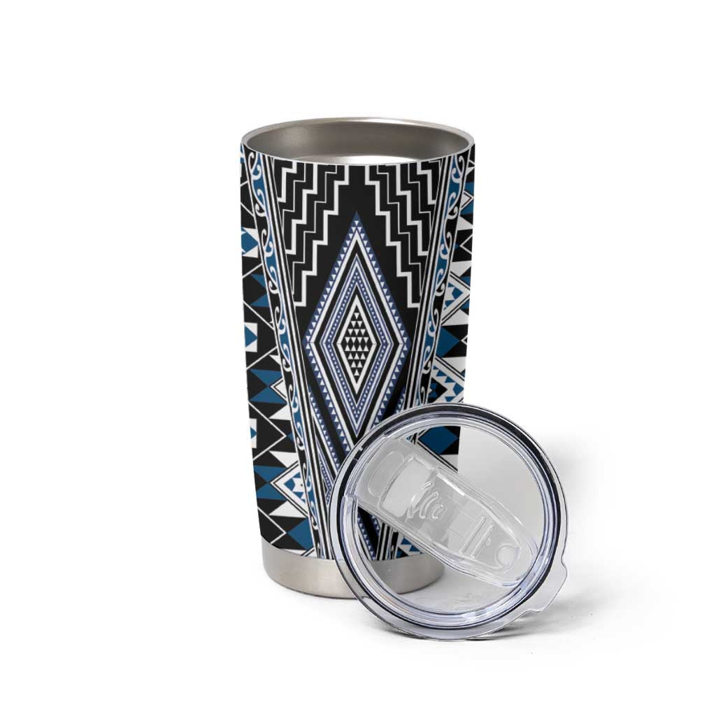 Blue Aotearoa Tukutuku and Poutama Motif Tumbler Cup LT03 - Polynesian Pride