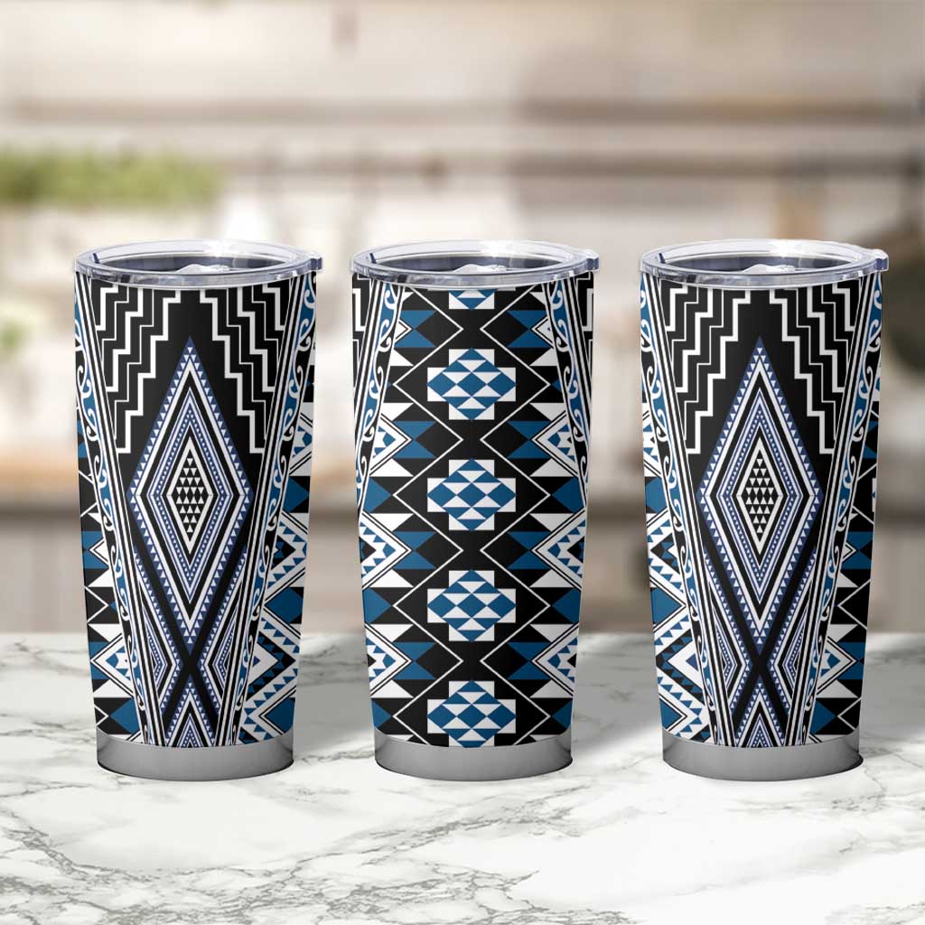 Blue Aotearoa Tukutuku and Poutama Motif Tumbler Cup LT03 - Polynesian Pride