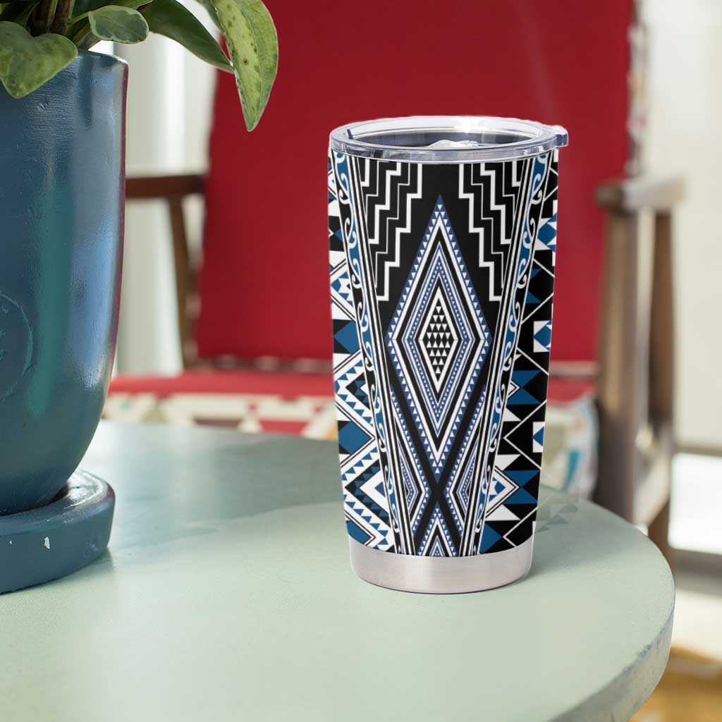 Blue Aotearoa Tukutuku and Poutama Motif Tumbler Cup LT03 - Polynesian Pride