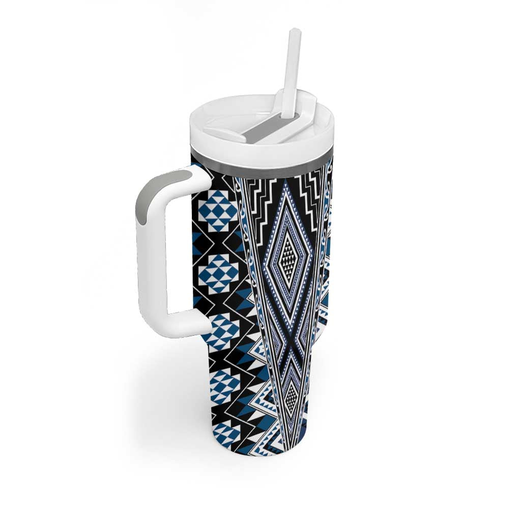 Blue Aotearoa Tukutuku and Poutama Motif Tumbler With Handle LT03 - Polynesian Pride
