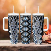 Blue Aotearoa Tukutuku and Poutama Motif Tumbler With Handle LT03 - Polynesian Pride