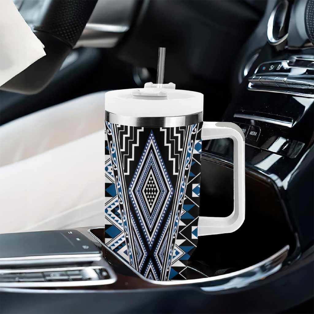 Blue Aotearoa Tukutuku and Poutama Motif Tumbler With Handle LT03 - Polynesian Pride