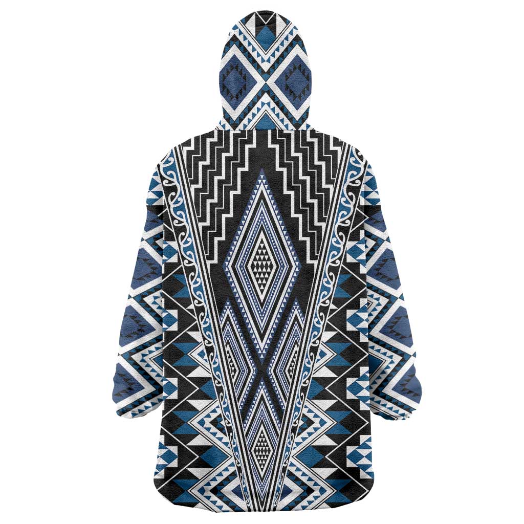 Blue Aotearoa Tukutuku and Poutama Motif Wearable Blanket Hoodie LT03 - Polynesian Pride