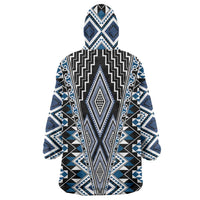 Blue Aotearoa Tukutuku and Poutama Motif Wearable Blanket Hoodie LT03 - Polynesian Pride