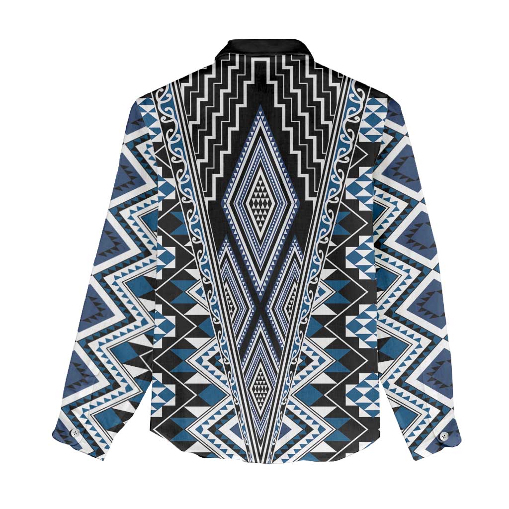 Blue Aotearoa Tukutuku and Poutama Motif Women Casual Shirt