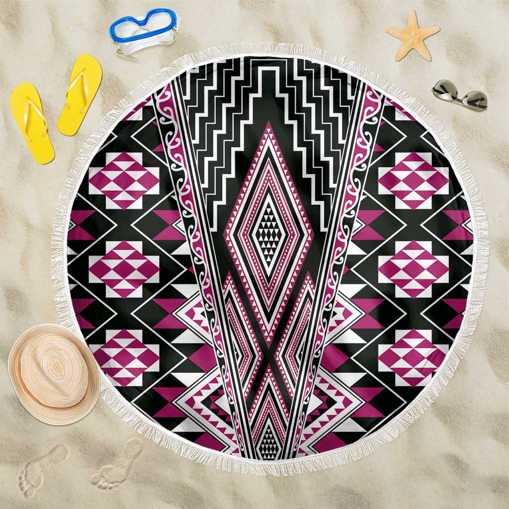 Pink Aotearoa Tukutuku and Poutama Motif Beach Blanket LT03 One Size 150cm Pink - Polynesian Pride