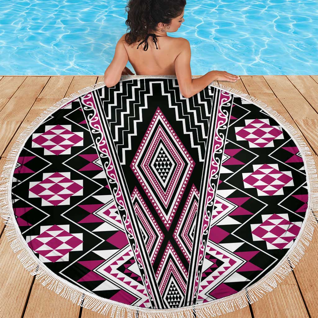 Pink Aotearoa Tukutuku and Poutama Motif Beach Blanket LT03 - Polynesian Pride