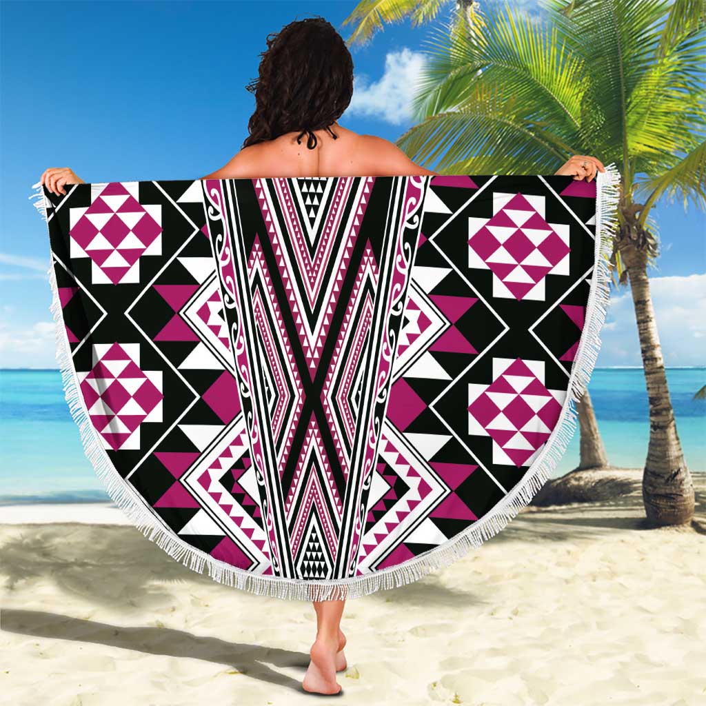 Pink Aotearoa Tukutuku and Poutama Motif Beach Blanket LT03 - Polynesian Pride