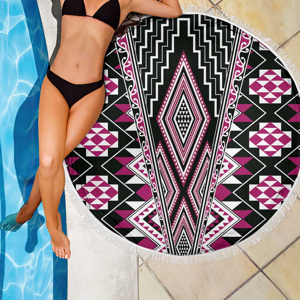 Pink Aotearoa Tukutuku and Poutama Motif Beach Blanket LT03 - Polynesian Pride