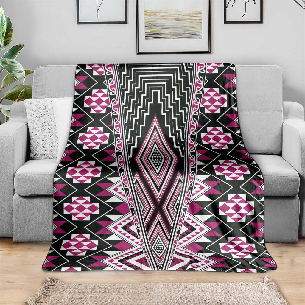 Pink Aotearoa Tukutuku and Poutama Motif Blanket LT03 - Polynesian Pride