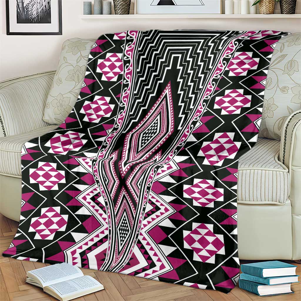 Pink Aotearoa Tukutuku and Poutama Motif Blanket LT03 - Polynesian Pride