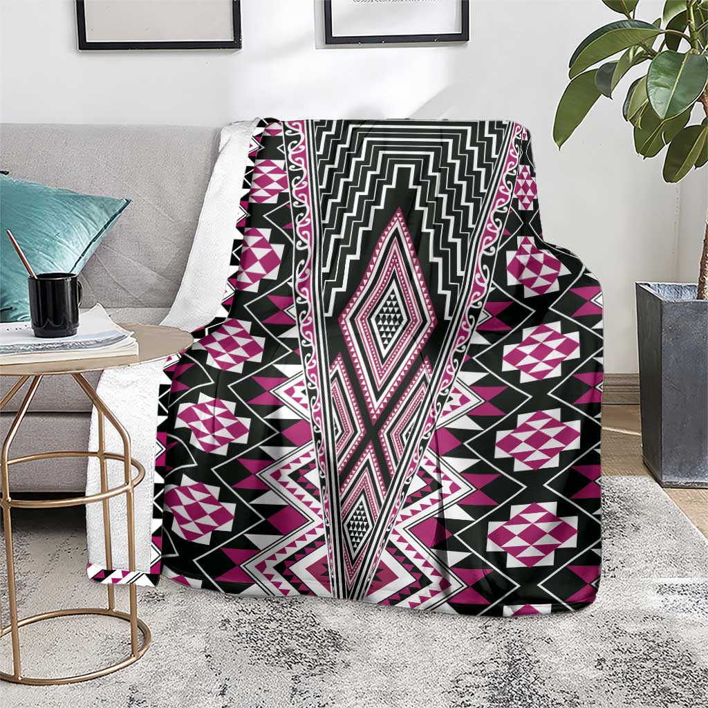 Pink Aotearoa Tukutuku and Poutama Motif Blanket LT03 - Polynesian Pride