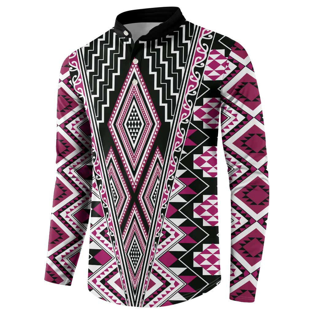 Pink Aotearoa Tukutuku and Poutama Motif Button Sweatshirt LT03 - Polynesian Pride