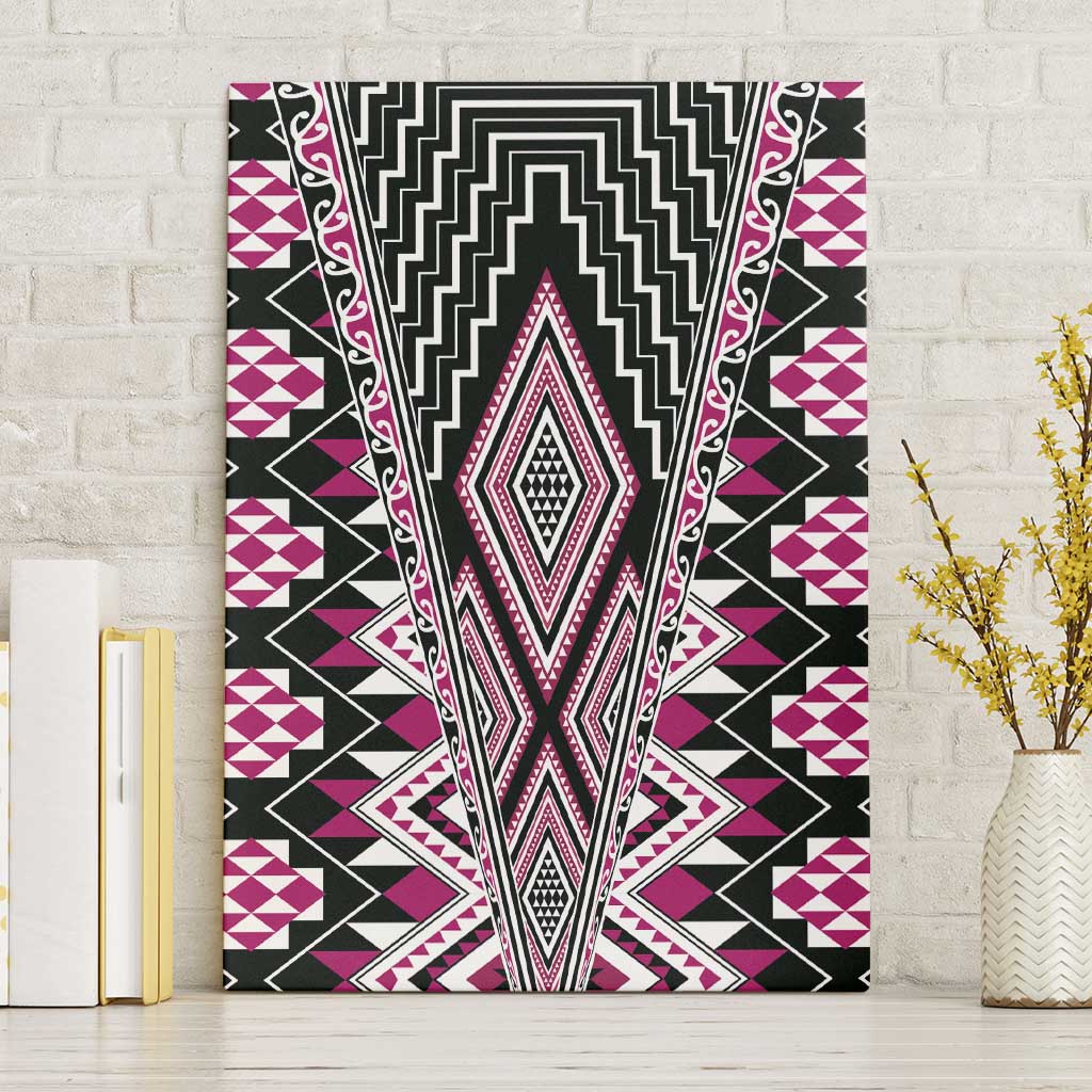 Pink Aotearoa Tukutuku and Poutama Motif Canvas Wall Art LT03 Without Frame Pink - Polynesian Pride