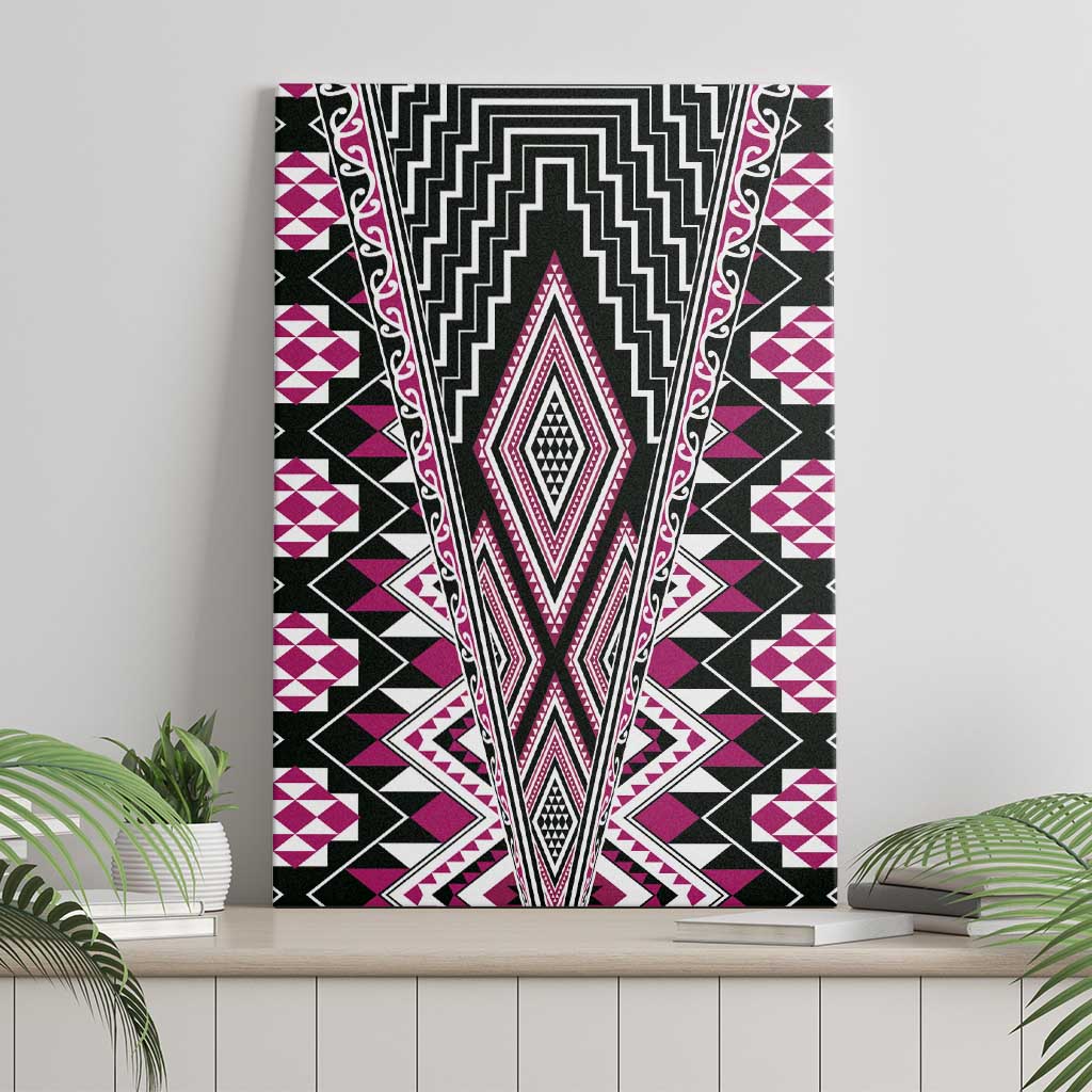 Pink Aotearoa Tukutuku and Poutama Motif Canvas Wall Art LT03 - Polynesian Pride