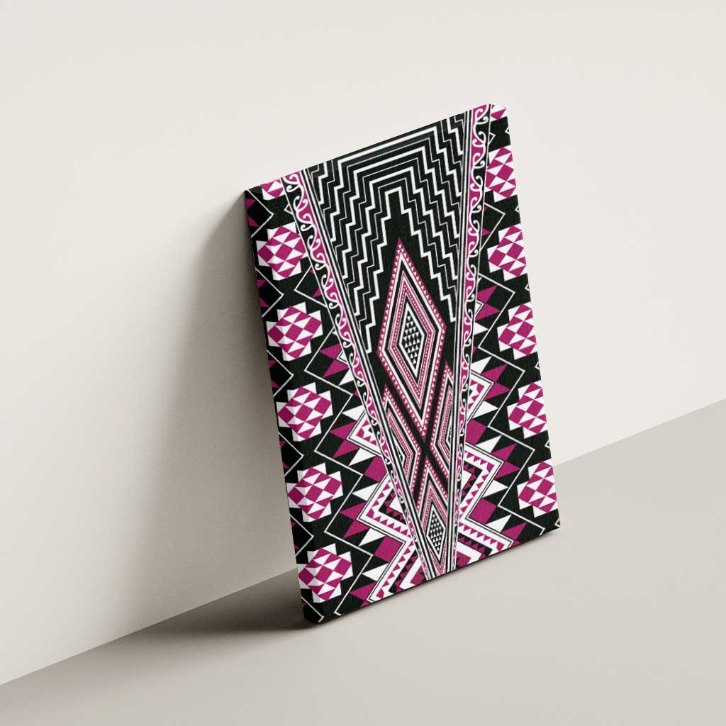 Pink Aotearoa Tukutuku and Poutama Motif Canvas Wall Art LT03 - Polynesian Pride
