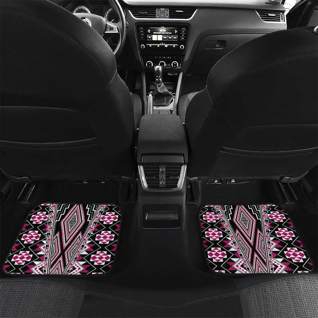 Pink Aotearoa Tukutuku and Poutama Motif Car Mats LT03 Set 2pcs - Back Pink - Polynesian Pride