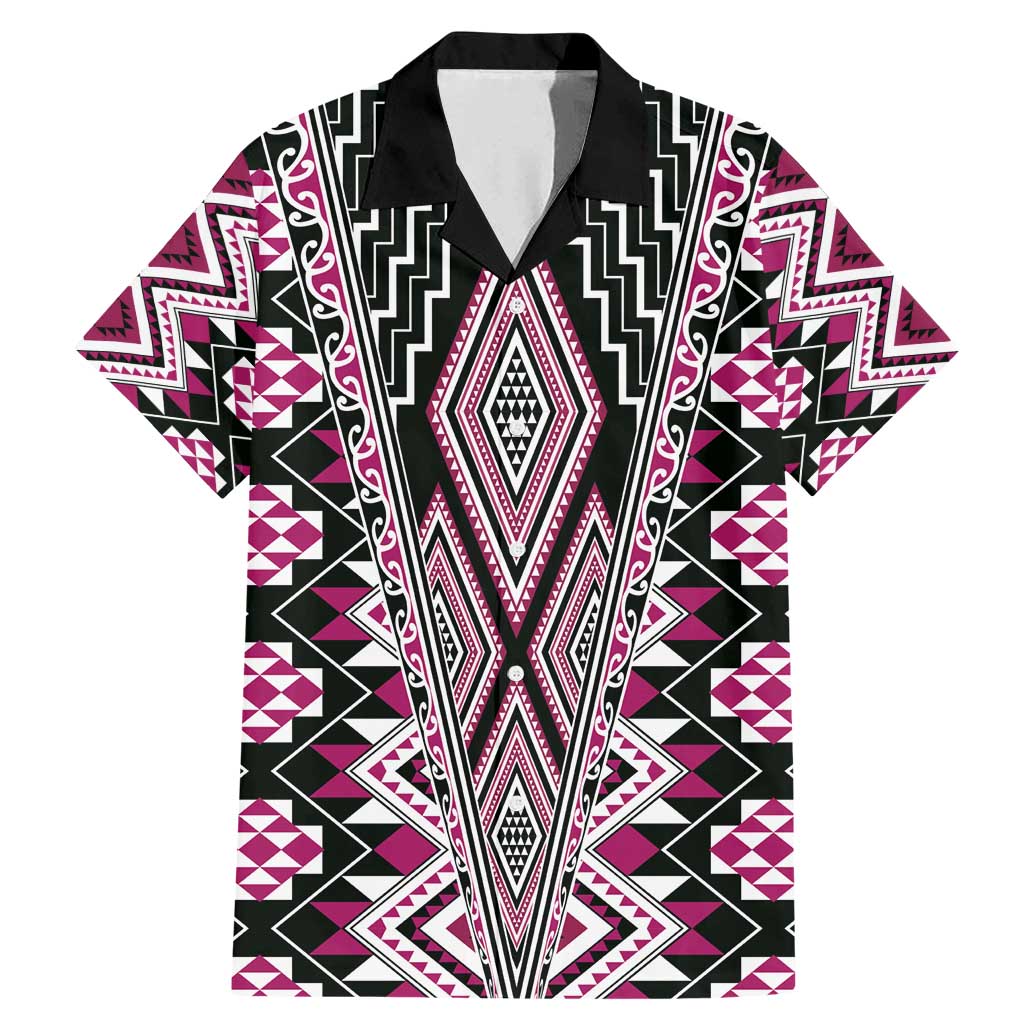 Pink Aotearoa Tukutuku and Poutama Motif Family Matching Mermaid Dress and Hawaiian Shirt