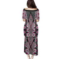 Pink Aotearoa Tukutuku and Poutama Motif Family Matching Puletasi and Hawaiian Shirt