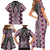 Pink Aotearoa Tukutuku and Poutama Motif Family Matching Short Sleeve Bodycon Dress and Hawaiian Shirt