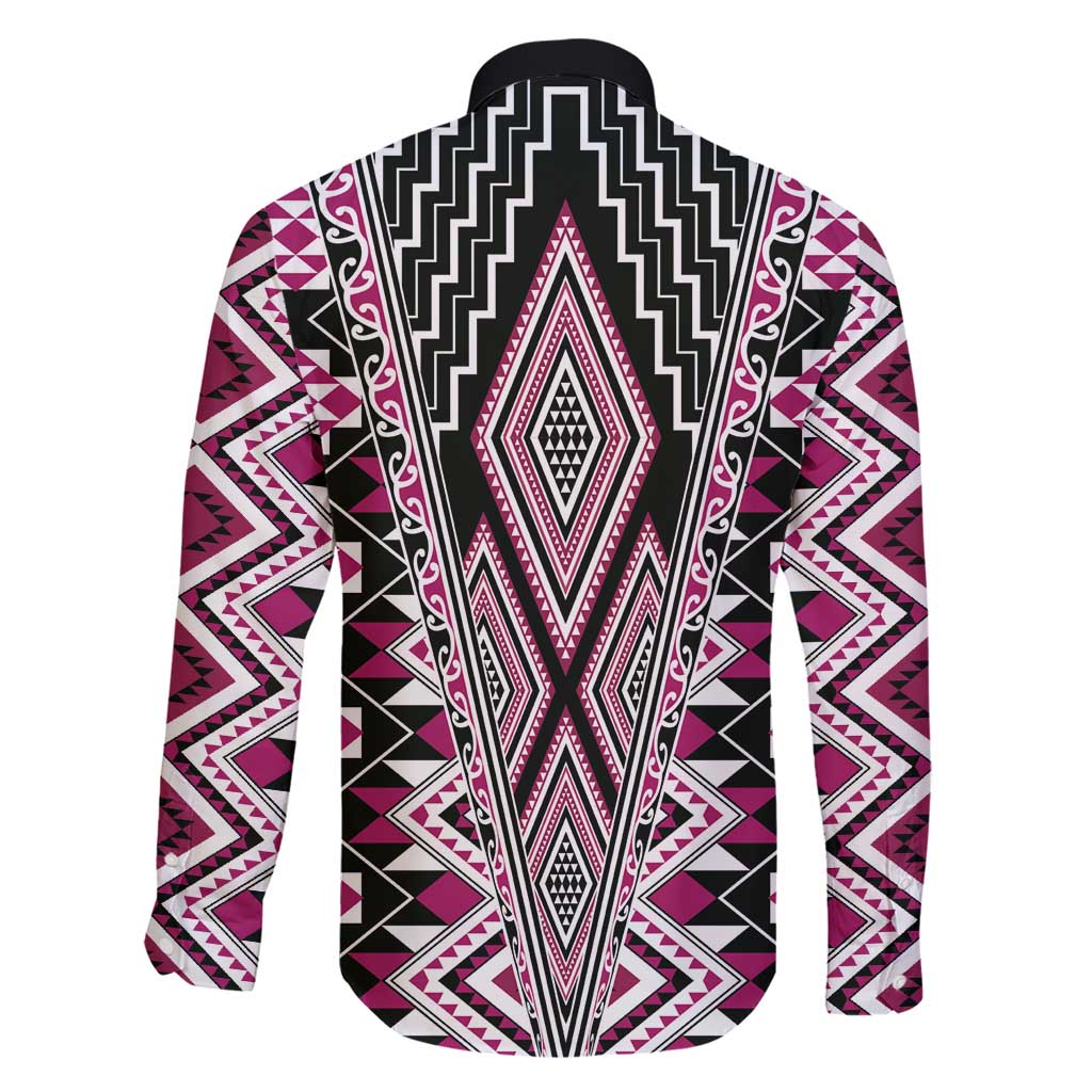 Pink Aotearoa Tukutuku and Poutama Motif Family Matching Short Sleeve Bodycon Dress and Hawaiian Shirt