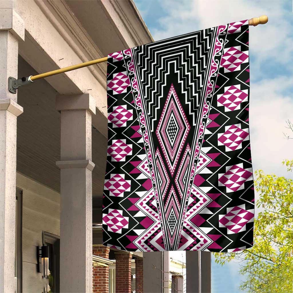 Pink Aotearoa Tukutuku and Poutama Motif Garden Flag LT03 House Flag Pink - Polynesian Pride
