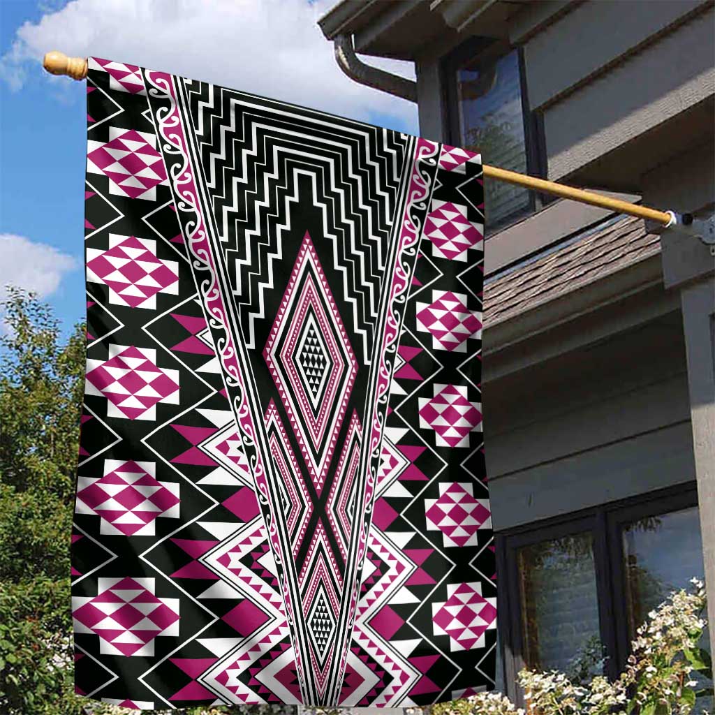 Pink Aotearoa Tukutuku and Poutama Motif Garden Flag LT03 - Polynesian Pride
