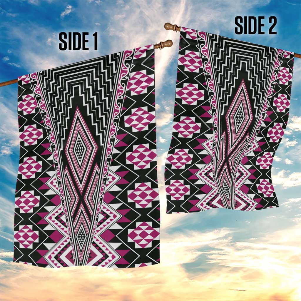 Pink Aotearoa Tukutuku and Poutama Motif Garden Flag LT03 - Polynesian Pride