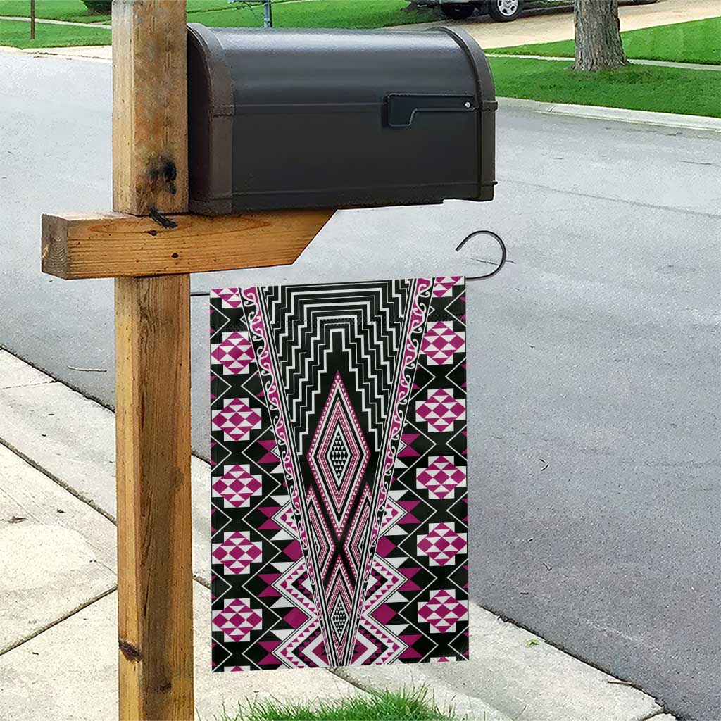 Pink Aotearoa Tukutuku and Poutama Motif Garden Flag LT03 - Polynesian Pride