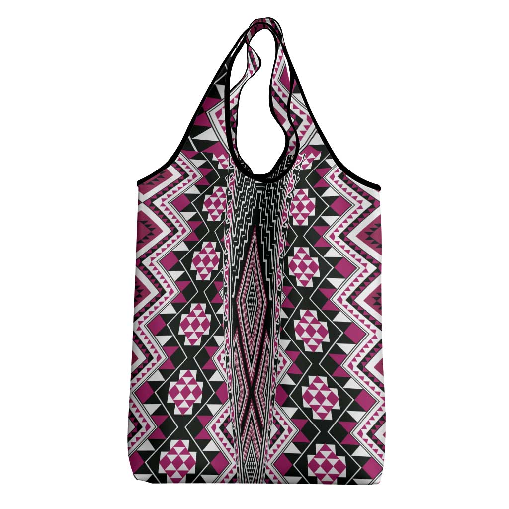 Pink Aotearoa Tukutuku and Poutama Motif Grocery Bag LT03 - Polynesian Pride