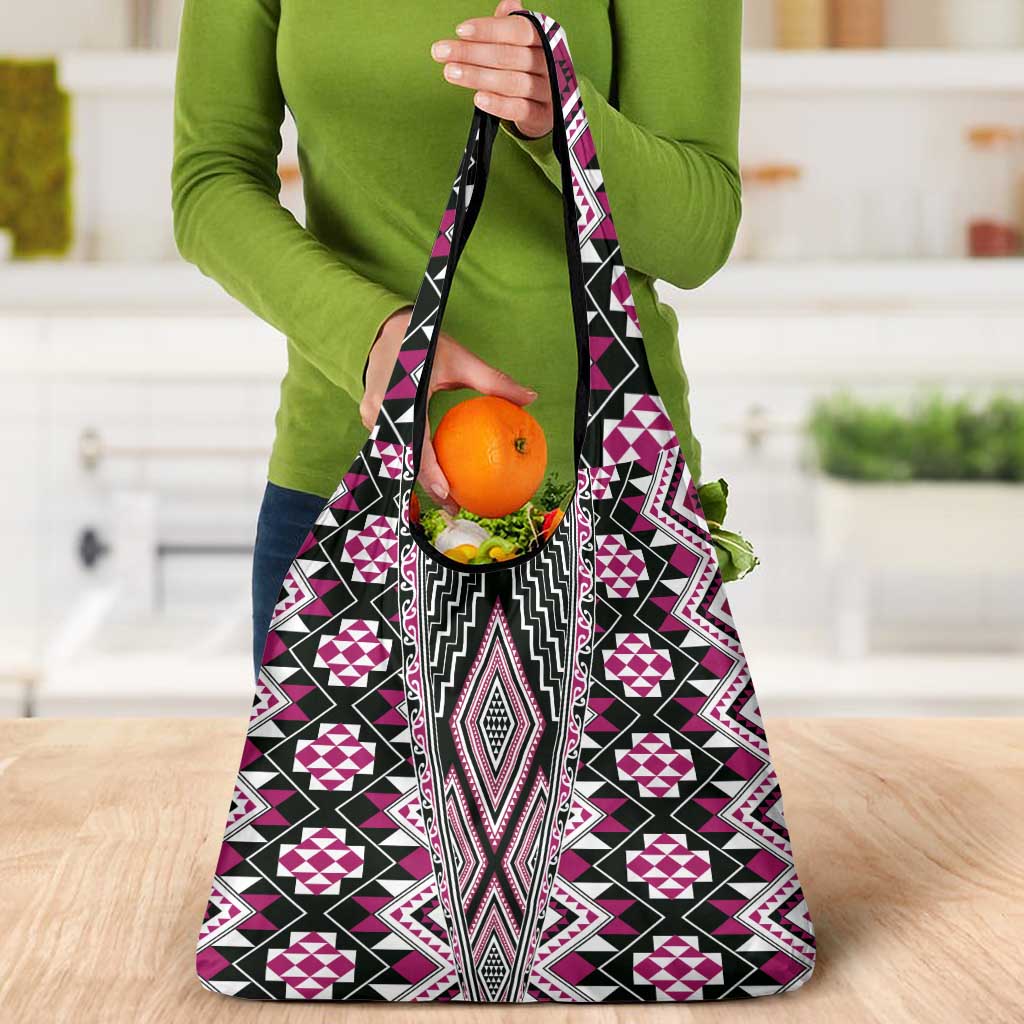 Pink Aotearoa Tukutuku and Poutama Motif Grocery Bag LT03 - Polynesian Pride