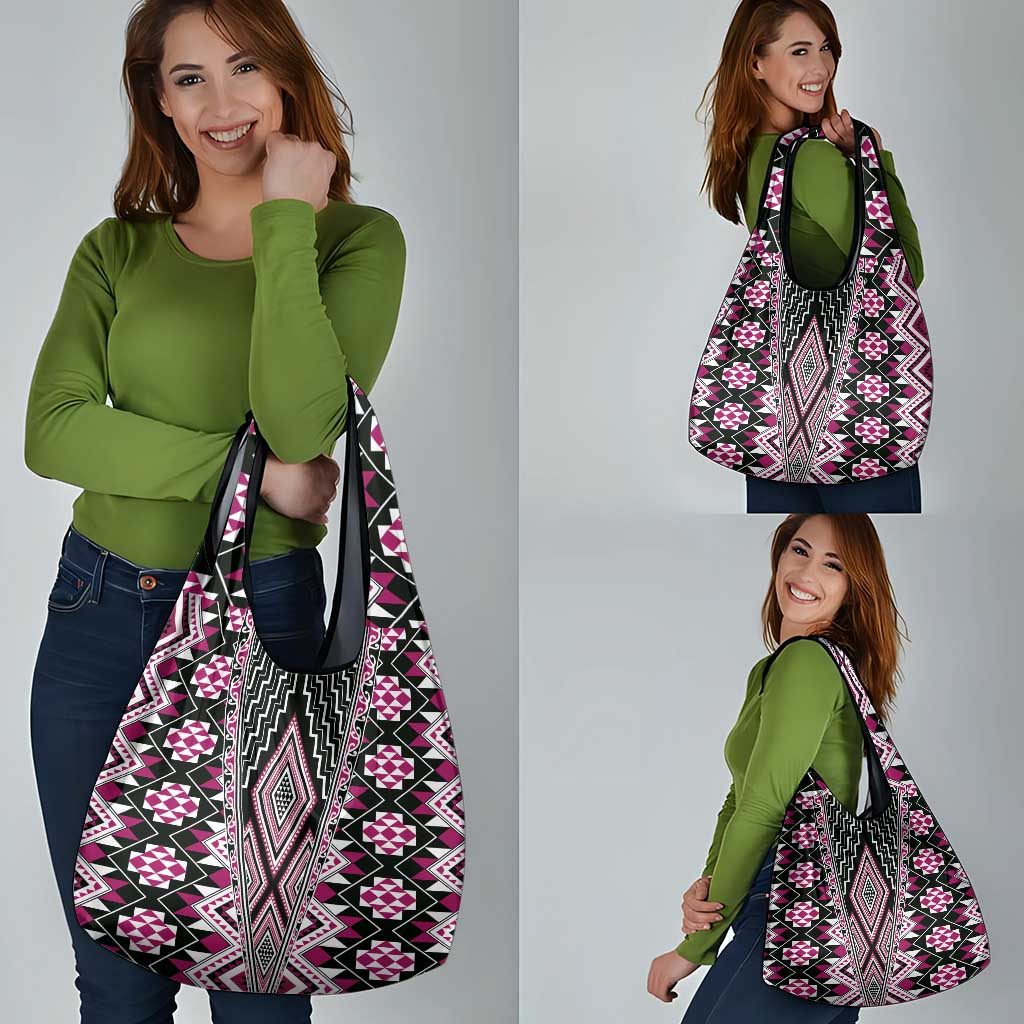 Pink Aotearoa Tukutuku and Poutama Motif Grocery Bag LT03 - Polynesian Pride